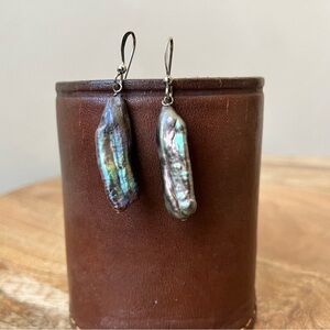 Black Biwa Pearl Pendant Earrings